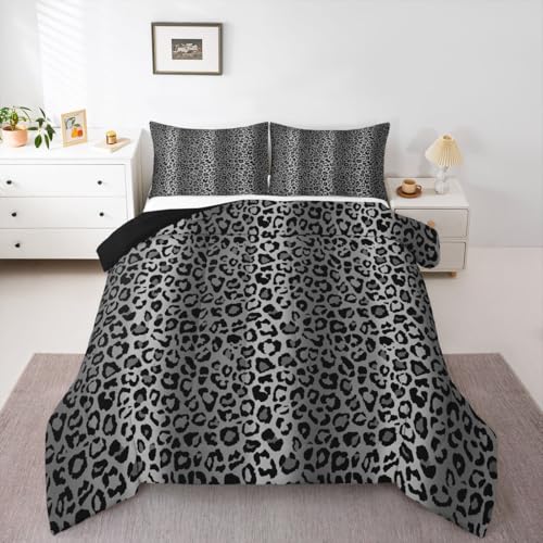 Image of Feelyou Leopard Printed Comforter Set Africa Cheetah Print Bedding Set Toddler Size for Kids Boys Girls Teens Safari Animal Comforter Silver Gray Black Duvet Set Reversible Room Decor Quilt Boys