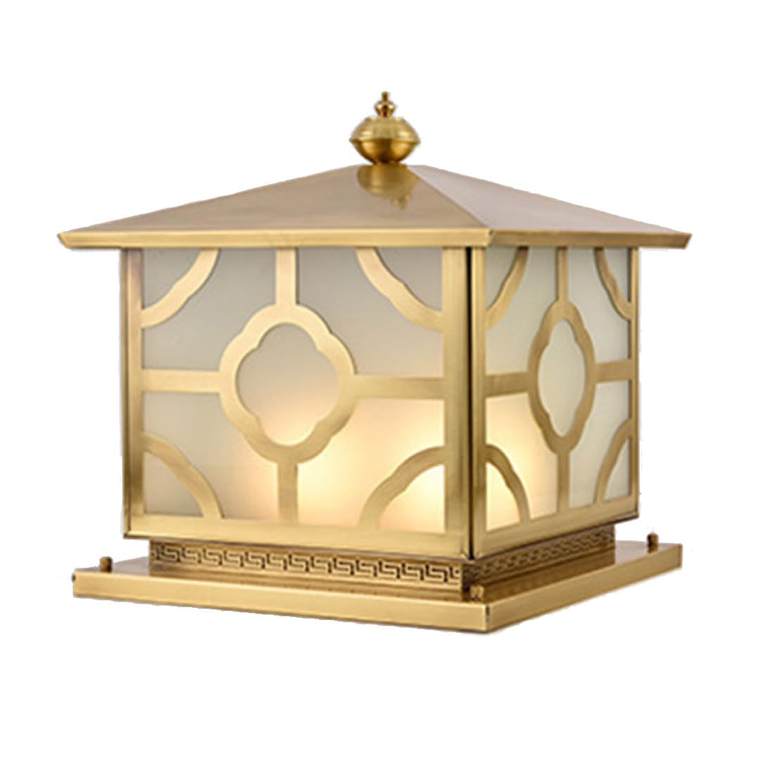 HCIPJQY European Industrial Pillar Table Light Antique Brass Bollard Column Lamp,Waterproof Glass Shade Luxury Decoration Post Light Fits 4x4 Post Garden, Driveway, Pathway, Porch, Yard