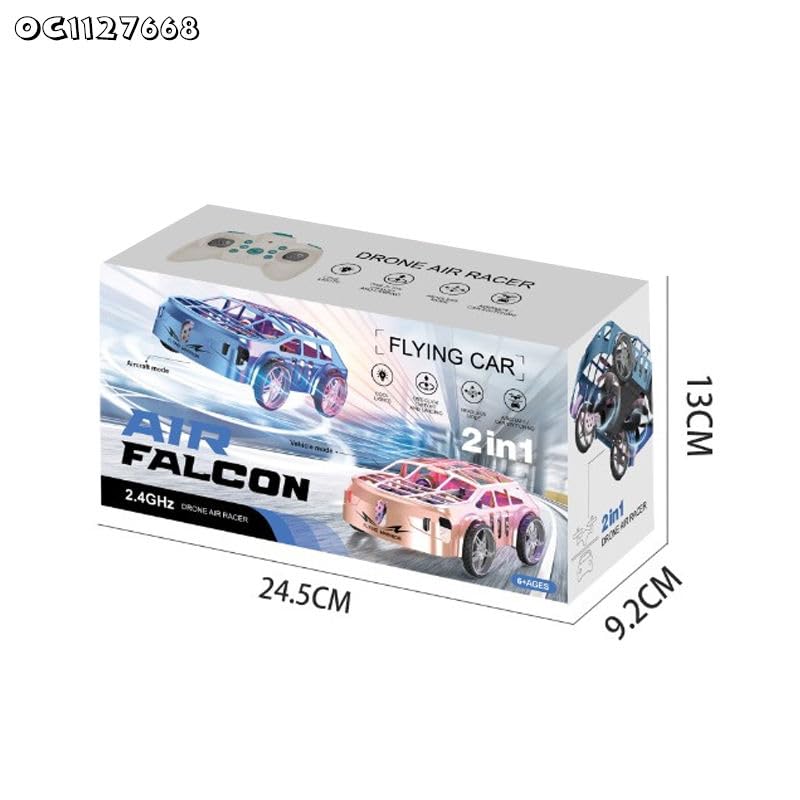 Image of Cable World 2-in-1 Flying Car Drone Toy for Kids with Remote Control, Air & Land Dual Mode RC Car, LED Lights, Headless Mode, One Key Take Off /Landing, Rechargeable Stunt Toy Gift for Boys & Girls