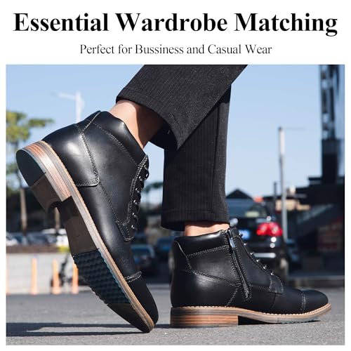 Image of Arkbird Men's Dress Boots Genuine Leather Cap Toe Ankle Boot with Side Zipper for Casual Business Formal Wear