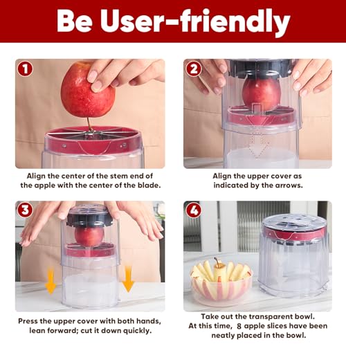 OOKUU 5.12-Inch Professional Apple Slicer, 8-Slice Heavy Duty Stainless Steel Apple Cutter with Clear Bowl, Extra Large Corer for Apples, Safe Full-Cut Design by OOKUU - Used condition - Image 4