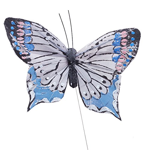Package of 12 Realistic Look Assorted Color Feathered Artificial Butterflies with Attached Wire for Floral Embellishing, Crafting and Designing