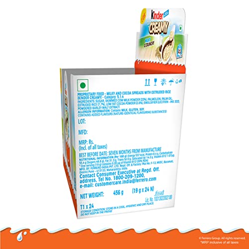 Image of Dave's American Food Kinder Creamy Pack of 24 Milky and Cocoa Chocolate with Extruded Rice, 456 g