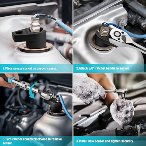 Image of DURATECH O2 Oxygen Sensor Socket 3 /8-Inch Drive x 7 /8-Inch (22mm), Offset Wrench Cr-Mo Steel, 6-Point Tool with Wire Gate