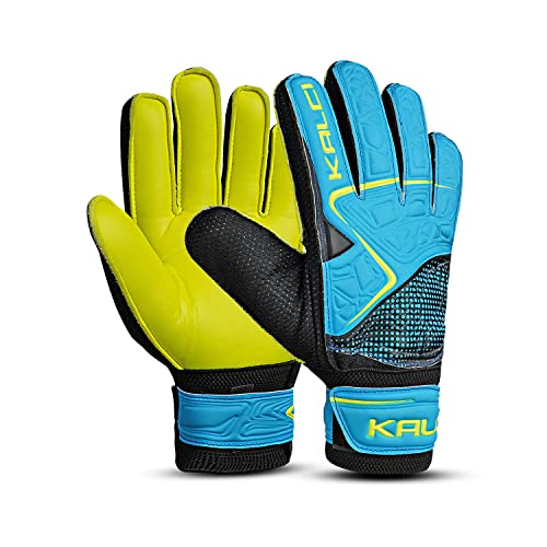 Kalci Soccer Goalie Gloves Adult for Ultimate Grip & Protection Men, Women Soccer Goalkeeper Gloves with Thick Latex Foam Padding with Hook & Loop Strap for Wrist Support (Blue-Size-9)