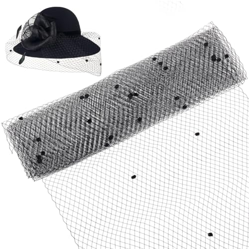 BENECREAT 2.18 Yards Birdcage Veil Netting Fabric, 17.7inch Wide Russian Millinery Netting Organza Tulle Fabric Black Net Mesh Hat Veil for Wedding, Dress Decoration