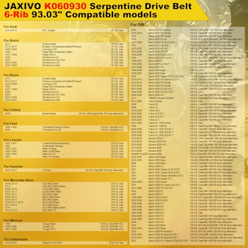 Image of 6K930 Serpentine Drive Belt 6-Rib 93.03 inch for 14-17 Buick Enclave,16 A8 Escalade Chevy Silverado Express Savana Sierra 1500 2500 3500,Avalanche 1500 Yukon XL C63 EPDM Belt 6PK2363 K060930
