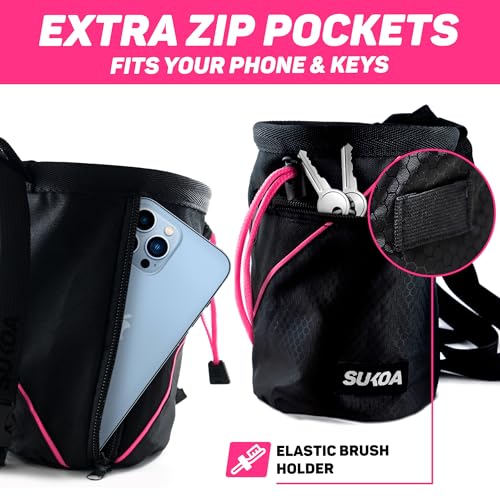 Chalk Bag for Rock Climbing - Rock Climbing Gifts Gear Accessories - Quick-Clip Belt, Large Zippered Pockets & Brush Holder - Weight Lifting, Gym, Bouldering, Disc Golf, Wall, Rock Climbing Chalk Bag