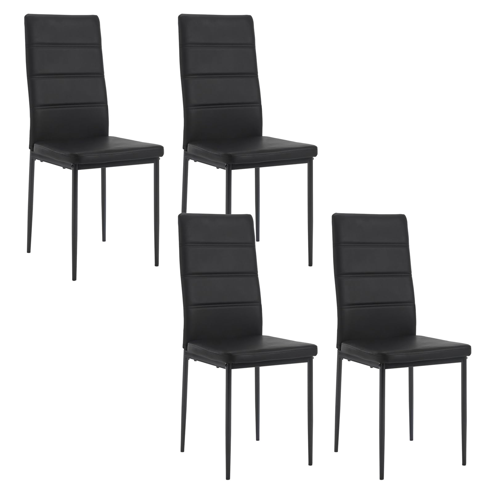 WOLTU Juego de 4 Sillas de Comedo,Piel Sintética,Negro | Respaldo Alto, Tapizadas, con Patas de Metal, para Comedor, Salón, Dormitorio