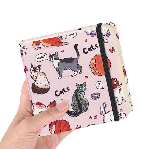 Image of 4.8 inch Pocket Sketch Book,80gsm Hardcover Art Sketchbook for Drawing Journal | Cloth Cover,80gsm Blank Paper,96Sheets,Lay-Flat,Portable Travel Creation Paint Diary Memo Planner,Dry MediaPink Cat