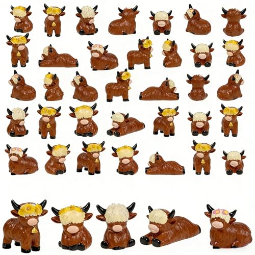 Exasinine 25 Pcs Mini Highland Cow Figurines 5 Style...