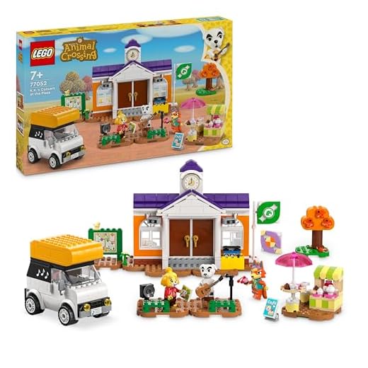 LEGO Animal Crossing K.K.’s Concert in the Plaza Building Toy for 7 Plus Year Old Girls and boys, with Café Playset, Figures and Vehicle from the Video Games, Pretend Play Gift for Kids 77052