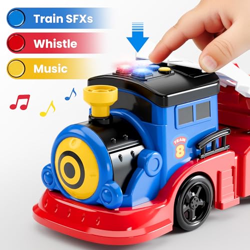 iPlay, iLearn Kids Launching Truck Toys for Boys Ages 3-5, Toddler Track Toy, 4 Mini Diecast Race Cars, Balls Shooting Game, Large Light Sound Carrier Train, Birthday Gifts for 4-6 7 8 9 Yrs Old Child - Image 6
