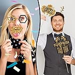 Outus 36 Pcs Birthday Photo Booth Props Kit Happy Birthday Graduation Wedding Party Favors Supplies Bday Party Decor 40th- 50th-60th Photobooth Funny Cute Holiday Selfie Supplies(Gold and Black) - Image 4