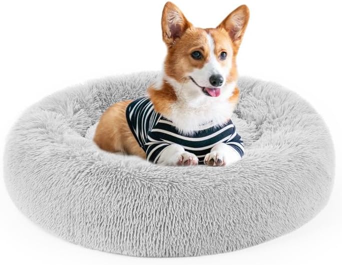 Dog Bed, Calming Dog Beds AntiAnxiety Indoor Round Dog Bed, Faux Fur