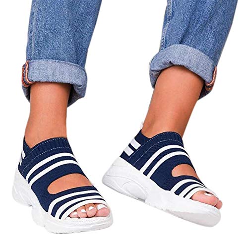 RecoverLOVE Dames Confortables à Enfiler, Sandales à Plateforme à Bout Ouvert, Sandales à Plateforme compensée pour Femmes, Sandales de Sport à Talons Bas pour Plage de Marche en Plein air d'été Cover