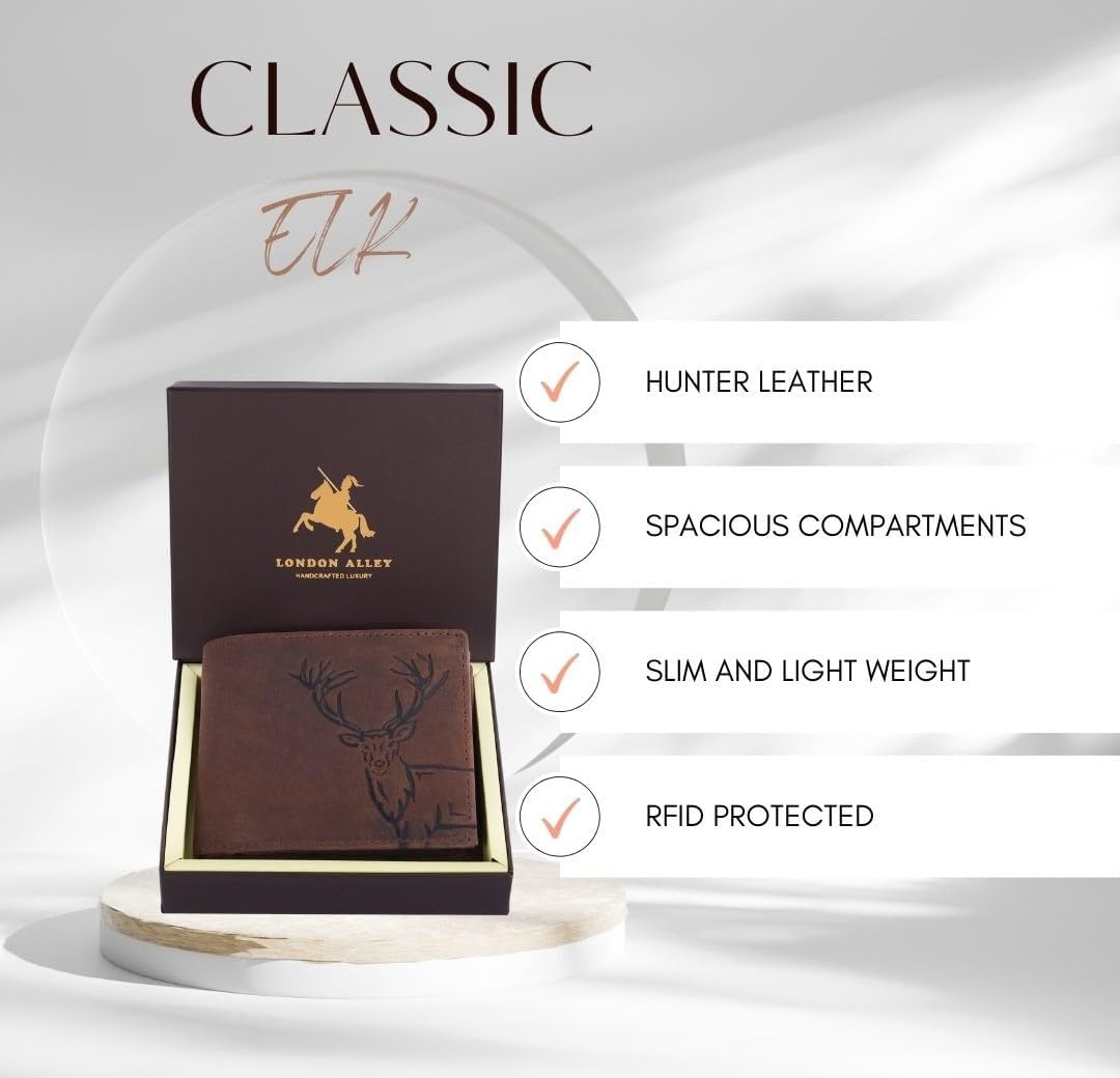 LONDON ALLEY Elk Vintage Brown Leather Wallet For Men, 6 Card Slot, RFID Blocking - Image 8