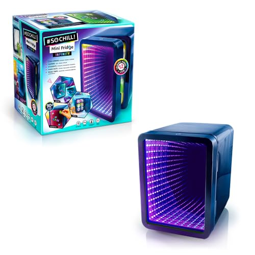 So Chill Mini Fridge Infinity Effect, Gamers, Students, Home/Car trips/Hangouts + More, USB Powered, Stickers Included, 4L/6 Cans, mirror effect door