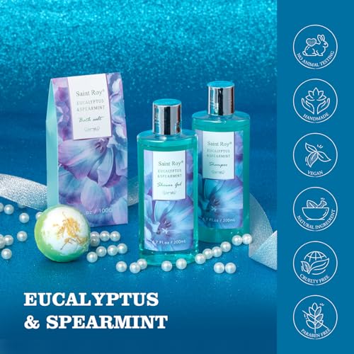 Image of Bath and Body Basket Set EUCALYPTUS & Mint Spa Gift Basket for Women, Unique Bath Gift Baskets Gifts, Home Spa Kit Christmas Gifts for Women, birthday gift baskets for Dad Mother's Day