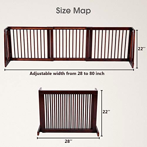 Giantex Expandable Wood Dog Gate, 28''-80'' Adjustable Freestanding Pet Gate Step Over Fence, Indoor Safety Gate For Small To Medium Sized Pets, House Doorway Stairs Extra Wide Pet Safety Fence #TOP4