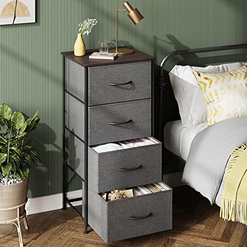 WLIVE Dresser with 4 Drawers, Storage Tower, Organizer Unit, Fabric Dresser for Bedroom, Hallway, Entryway, Closets, Sturdy Steel Frame, Wood Top, Easy Pull Handle, Grey