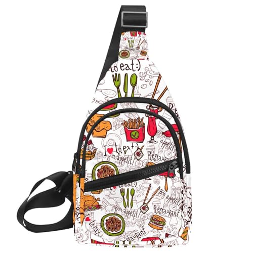 Mochila bandolera Doodle Sketch con diseño de hamburguesa y patatas para viajes urbanos