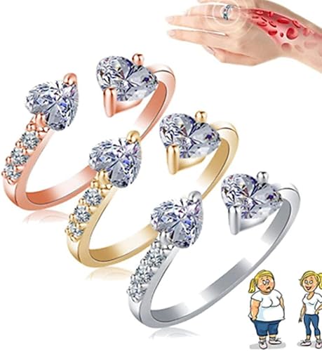 Miniatura 3 de Kanni - Anillo de calcedonia iónico con cristales de cuarzo para terapia de iónix doble corazón anillo ajustable abierto para mujer anillo de