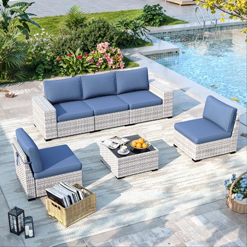 6-Piece Outdoor Sectional Sofa Set with Cushions