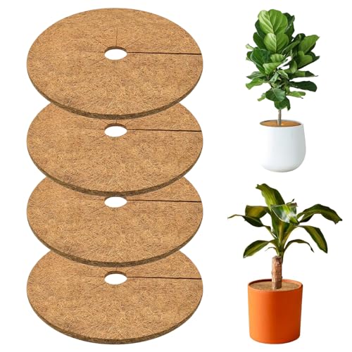 YUZHEDM 4 Pièces Fibre de Coco Paillasson Coco Disques de Paillage en Fibre Disque Protection Plante Anneau pour Protection des Racines pour Plantes de Jardin...