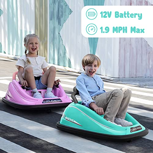 Elemara Bumper Car For Toddlers, 12V Electric Ride On Car Baby Bumper Car With 2 Driving Modes, Remote Control, Safety Belt,Led Lights And Diy Stickers Bumper Car For Kids (Teal) #TOP5