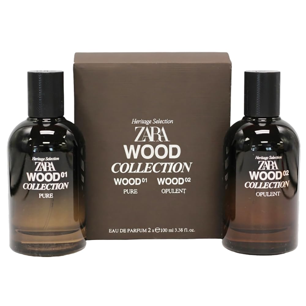 Zara Wood Collection 01 & 02 Perfume Unisex EDP Set 2x 100ML (3.38 fl oz) Woody Bergamot, Iris, Sandalwood & Vetiver Blend