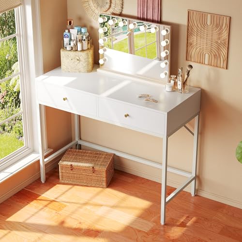 Image of SUPERJARE White Vanity Desk with Drawers, 31.5 inch Computer Desk
