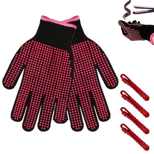 ZhongShuang 2 Stücke Hitzebeständige Handschuhe，Hitzehandschuh Lockenstab，Hitzeschutz Handschuh Wärmedämmung Für Haarstyling, Frisur Und Frisur（Kommt Mit Vier Clips）