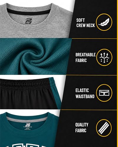 Image of Pro Athlete Boys Active Shorts Set - 3 Piece Athletic Dry Fit Graphic Tees Tank Tops and Basketball Shorts for Boys