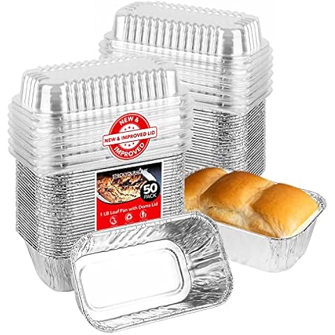 Disposable Aluminum Mini Loaf Pans with Lids, 1 lb (50 Pack) Cover