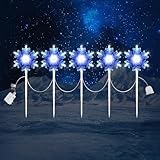 Snowflake Lights Outdoor 3D Crystal Cool White and Blue 9 ft Set of 5 Yard Stake Snowflake Christmas Pathway Lights Connectable Christmas Decorations Outside for Yard Path Lawn Patio Decor