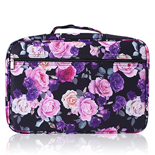 Image of Colored Pencil Case Slot Holds 300 Pencils or 200 Gel Pens with Zipper Closure Large Capacity Nylon Pen Organizer for Painter or Artist (Purple and Pink Rose)