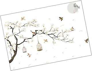 CAXUSD 1 folha de adesivo de parede mural de flores decalques de flores decoração de escritório decalque de parede interior adesivo de sala de estar adesivos de parede murais adesivo de parede ramo flor pássaro decalque de parede PVC