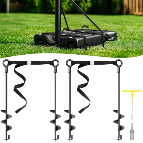 Tinnmao Portable Basketball Hoop Anchor Tie Down Kit for High Wind 18 Heavy Duty Steel Basketball Goal Anchors with Adjustable Straps for Secure and Durable Court Setup for Mounting Trampoline