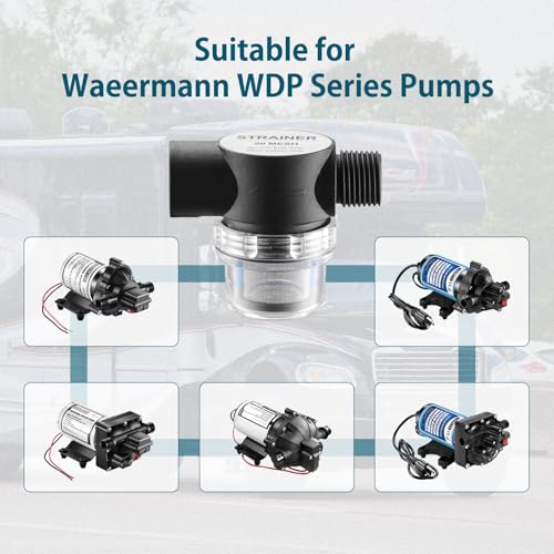 Image of WASSERMANN 1 /2 inch NPSF-1 /2 NPSM RV Water Pump Strainer, Water Pump Filter with 50 mesh Stainless Steel Filter Screen,Nylon in-Line Strainer for RV Water Pump