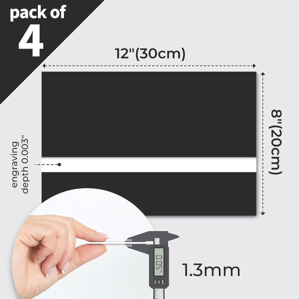 Uadme Laser Engraving Blanks, 4Pcs Black Boards Carved White 30x20 cm, Double Color ABS Plastic Sheet - Image 2