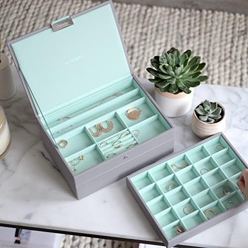 Stackers Dove Grey with Mint Green Classic Medium Jewellery Box, Set of 3