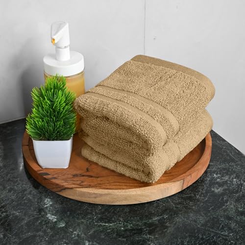 Image of Divine Casa Cotton 550 GSM Hand Towels Pack of 2 Beige, 60 x 40 cm Ultra Soft & Highly Absorbent Thick Bathroom Towels