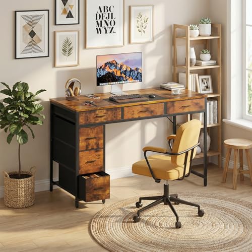 HLDIRECT 47" Computer Desk with 6 Drawers, Home Office Desk with Large Storage for Home Office,Gaming,Writing Study,Work (Brown) - Image 3