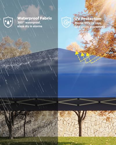10x10 Pop Up Canopy Tent, Outdoor Tent with 3 Adjustable Height, Easy Set Up Canopy with 4 Sandbags & Carrying Bag for Camping, Parties, Outdoor Events -Blue