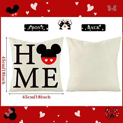 Bqulittner Red White Mouse Theme Pillow Covers Set Of 4 Cartoon Mouse Love Home Heart Happy Valentine Day Throw Pillowcase 18X18 Inch Linen Square Sofa Cushion Cover For Anniversary Wedding Home Decor #TOP1