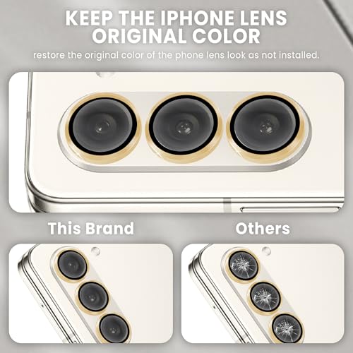Image of FIRST MART Gold Camera Ring Guard Protector for Samsung Galaxy Z Fold 5 | Tempered Glass with Metal Alloy Rings, HD Clear, Scratch Resistant, Case-Friendly | Pack of 1