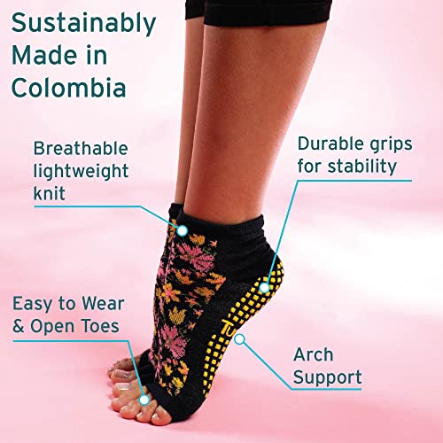 Tucketts Anklet Toeless Non-Slip Grip Socks - Anti Skid Yoga, Barre, Pilates, Home & Leisure, Pedicure - S/M - 1 pair Classic Black - Thumbnail 2