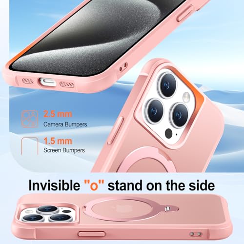 Coque de protection militaire iPhone 15 Pro rose haut de gamme avec anneau aimanté