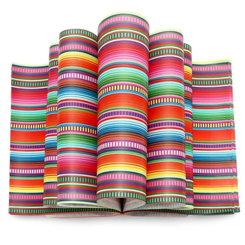 JarThenaAMCS 150Pcs Mexican Wax Paper Colorful Fiesta Stripe Deli Paper Tissue Cinco De Mayo Sandwich Wrap Decor Oil-Proof Picnic Liner for Party Kitchen Supplies